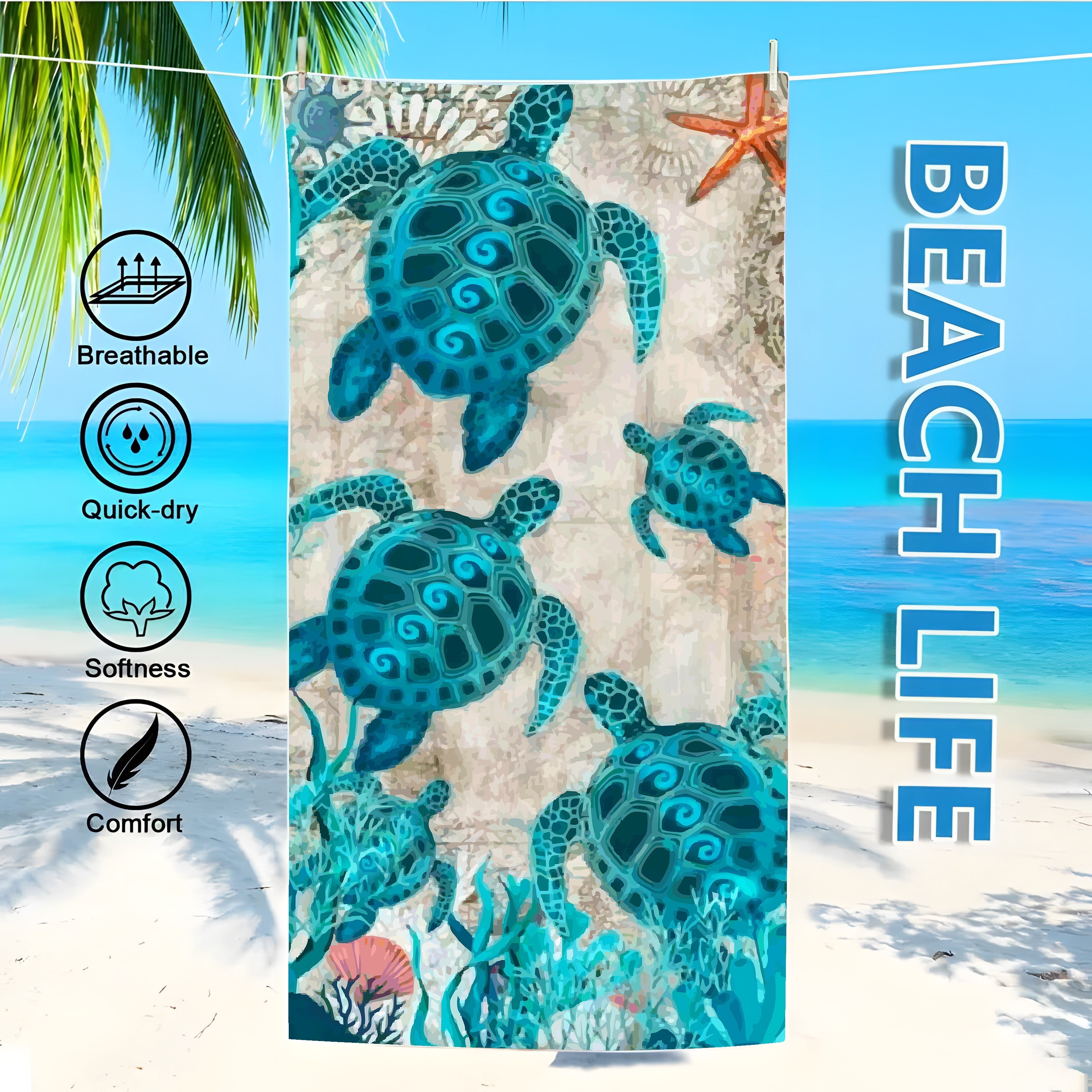 Sand-proof Towels Blue Sea Turtle Oversized Beach Towel For Women - Lightweight, Quick Dry, Super Absorbent