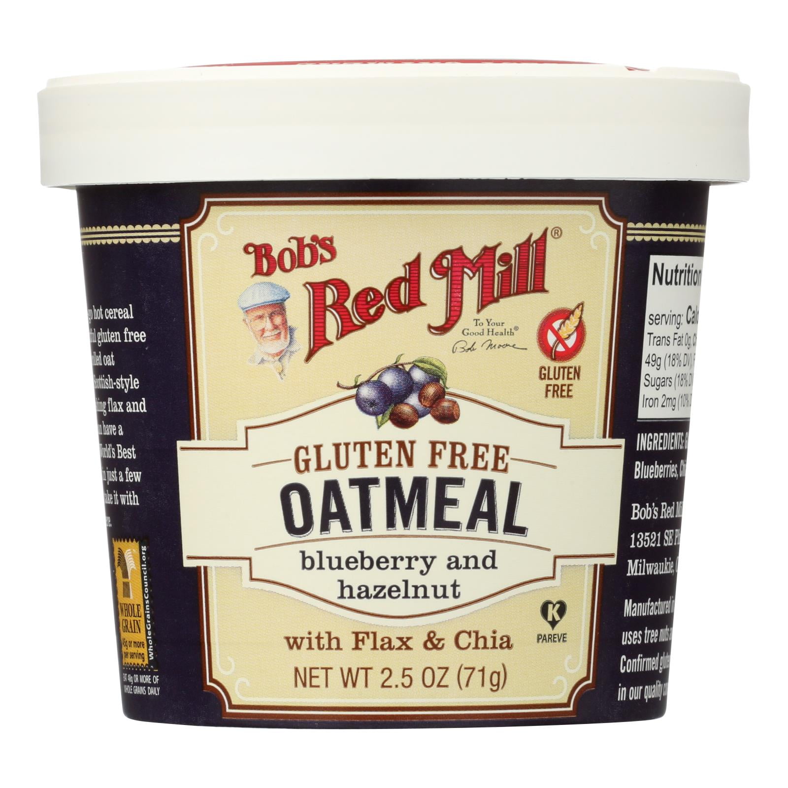 Bob's Red Mill, Oatmeal Cup, Blueberry and Hazelnut with Flax & Chia, 2.5 oz (71 g) (Pack of 12)