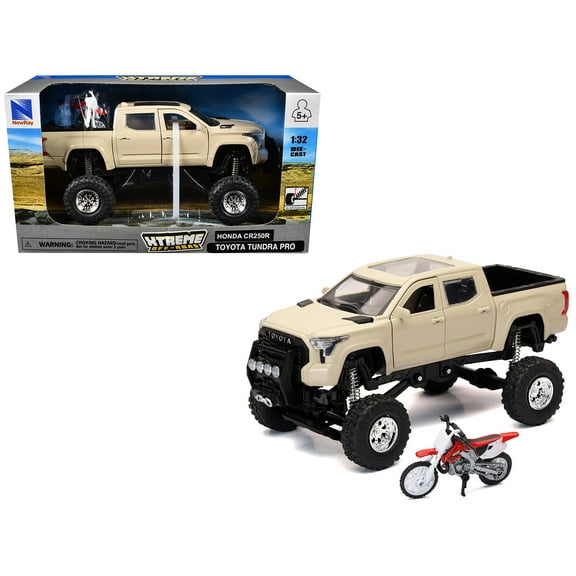 Toyota Tundra Pro Truck Tan and Honda CR250R Motorcycle Red and White "Xtreme Off-Road" Series 1/32 Diecast Model by New Ray