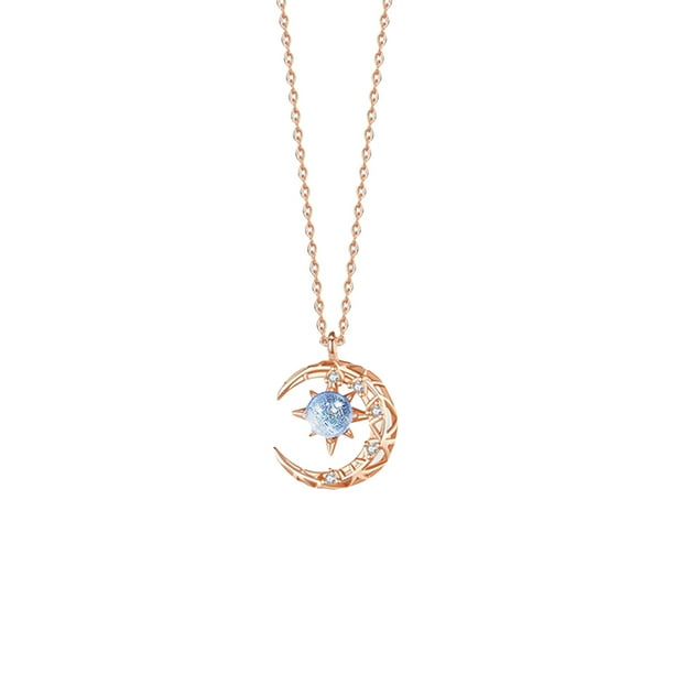 Collar De Sol Y Luna, Collar Con Colgante De Piedra Lunar De Plata De Ley 925 Para Regalos De Cumpleaños