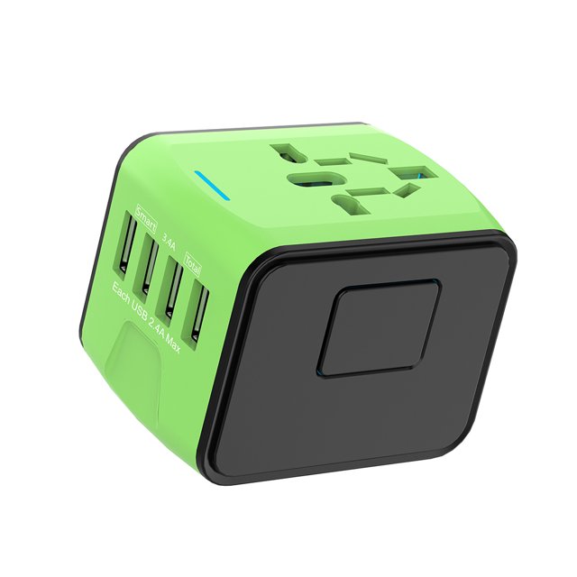 Matsuzay de pared con 4 puertos Convertidor universal Adaptador de viaje multifuncional internacional Accesorios de estación de carga Electrónica Verde