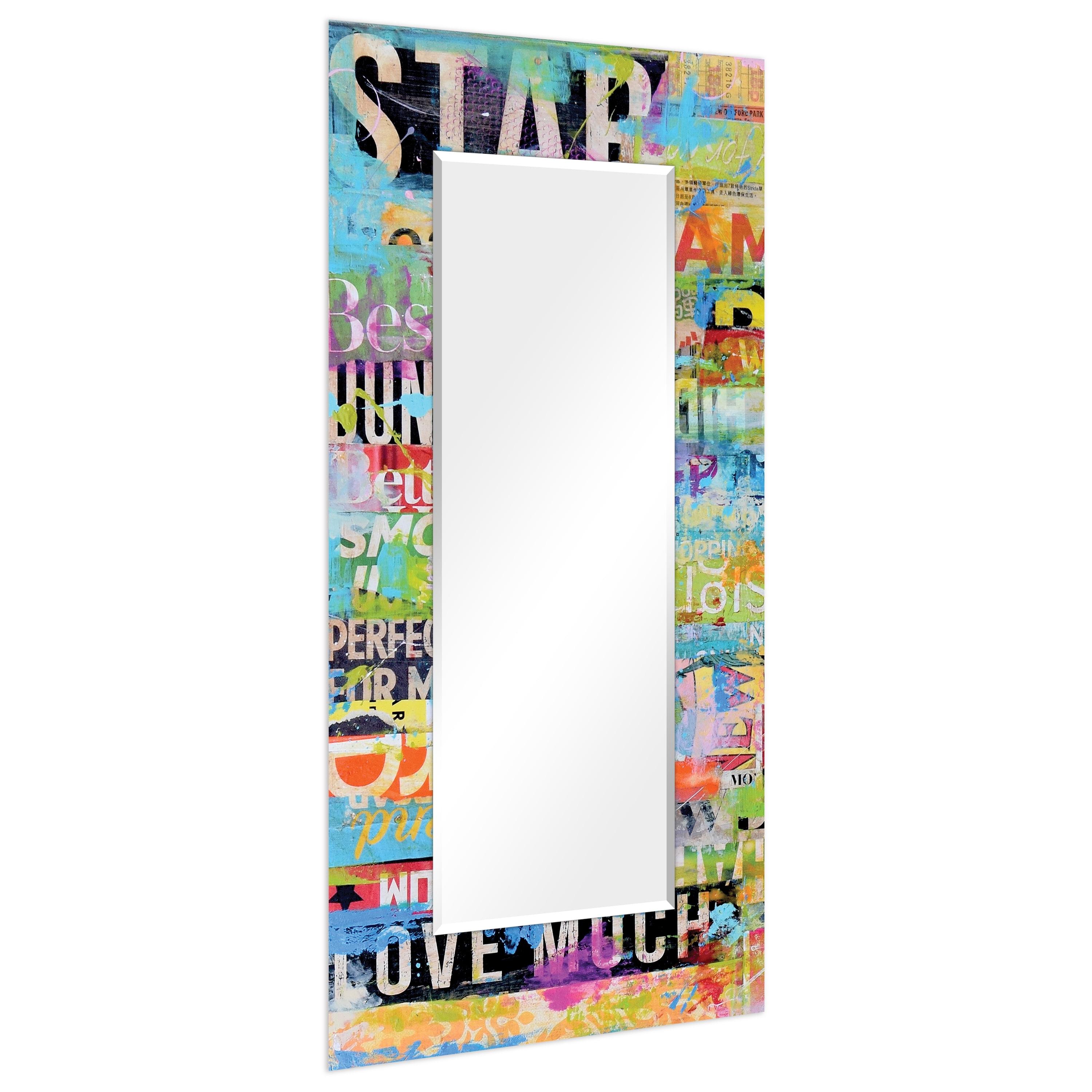 Empire Art Direct Metro Mix Rectangular Beveled Mirror on Free Floating Reverse Printed Tempered Art Glass, 72" x 36" x 0.4", Ready to Hang
