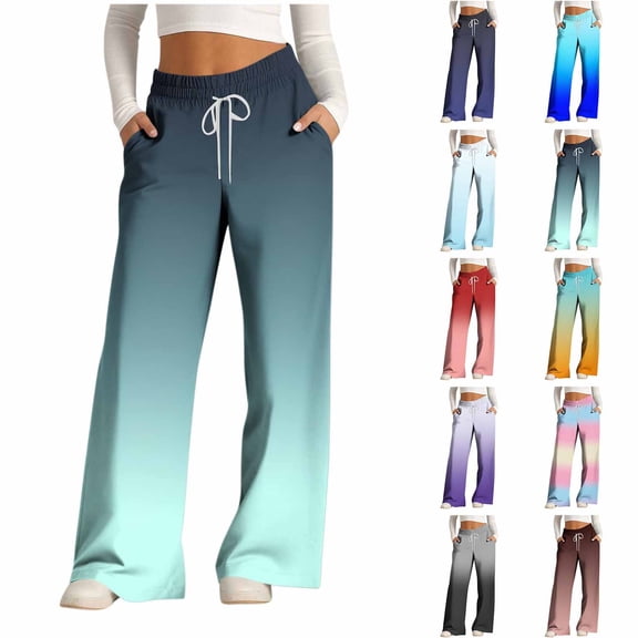 Striped Printed Wide Leg Pants Women, Drawstring Elastic Waist Loose Fit Casual Trousers with Pockets, Fashionable Lounge Palazzo Pants for Daily Wear, Birthday Gifts for Women