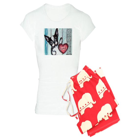 CafePress - Boston Terrier Heart Pajamas - Women's Light Pajamas