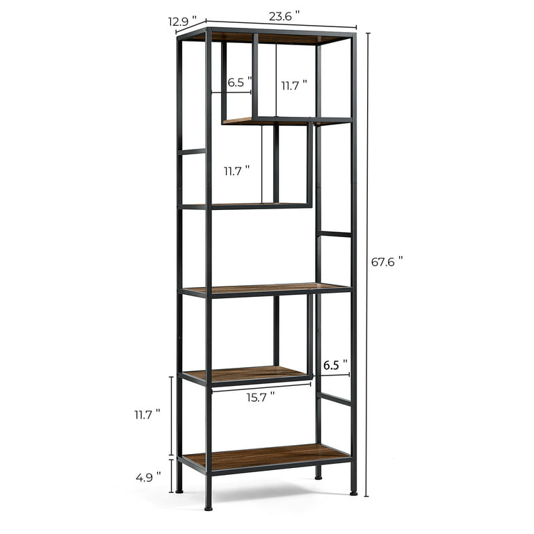 LINSY HOME 68in 5 Tier Bookshelf, Tall Bookcase Shelf Storage Organizer,  Modern Book Shelf for Bedroom, Living Room and Home Office,Dark Brown
