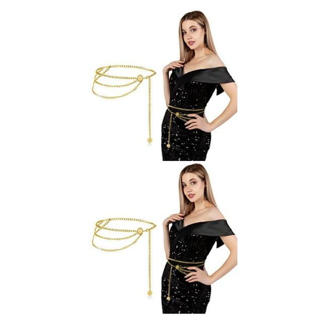 stanreset Durable Chain Waist Belt For Fashionable Women for Glamorous Smooth Line Party Chain Belts Colorfast 2Set