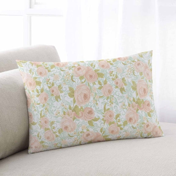 Beige Flowers Small Pillow Covers,Farmhouse Botanical Floral Green Leaves Soft Breathable Throw Pillow Cases with Invisible Zipper,Decorative Pillowcase Pillows Protectors for Sofa Bed Chair 12"x20"