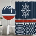 thumbnail image 4 of Navy Blue Coastal Shower Curtain Set - 48" x 72" Washable Bathtub Curtain with 12 Hooks, Nautical Ocean Sea Rudder Abstract Art Waterproof Fabric Stall Shower Curtains for Bathroom/Bathtub Décor, 4 of 6