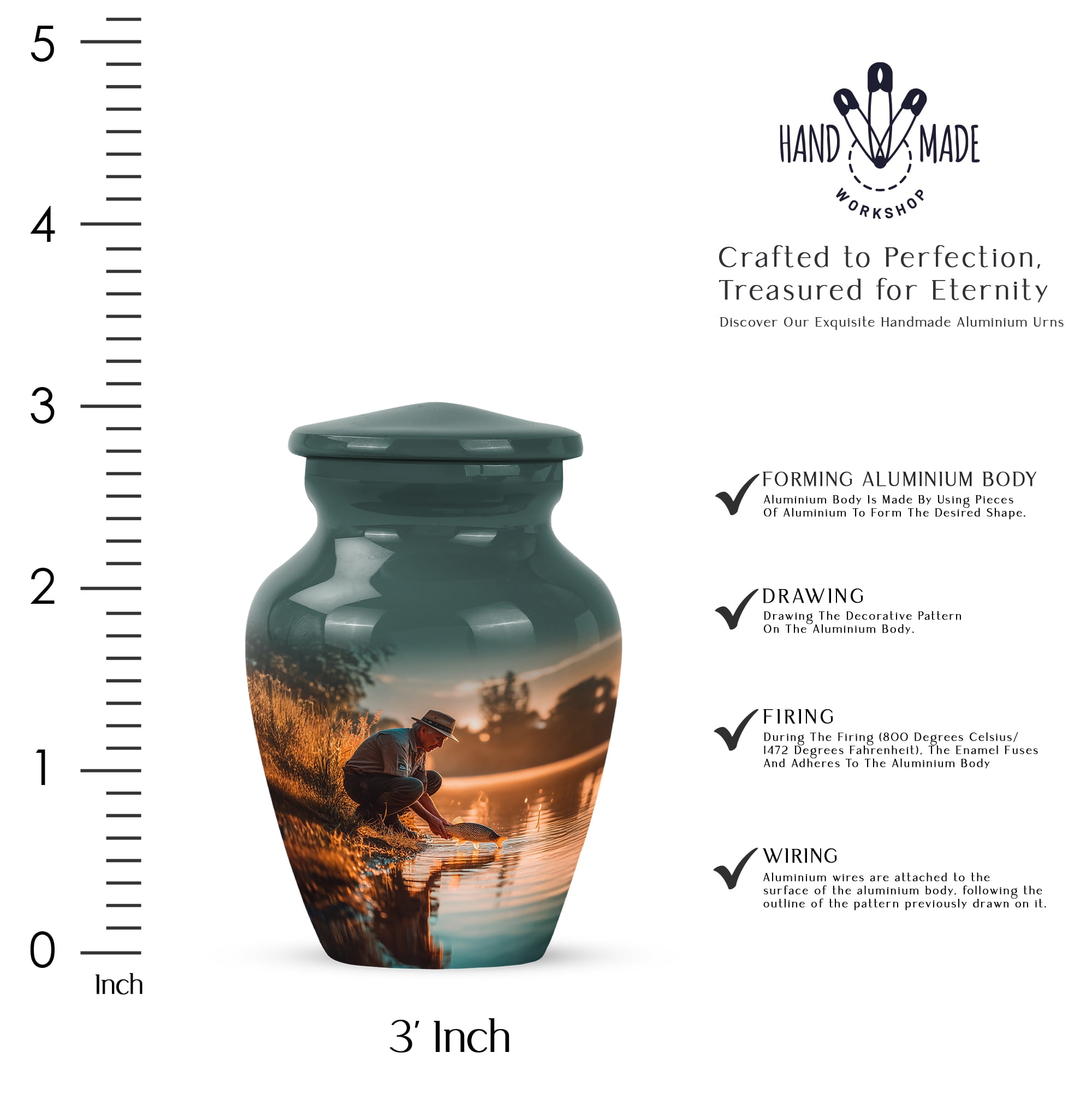MUKTIVE Fishing Urns for Adult Female & Male Ashes - Keepsake Green Cremation Urns for Human Ashes Adult Man - Miniature Funeral Urn for Grandmother & Grandfather - 3 Inch