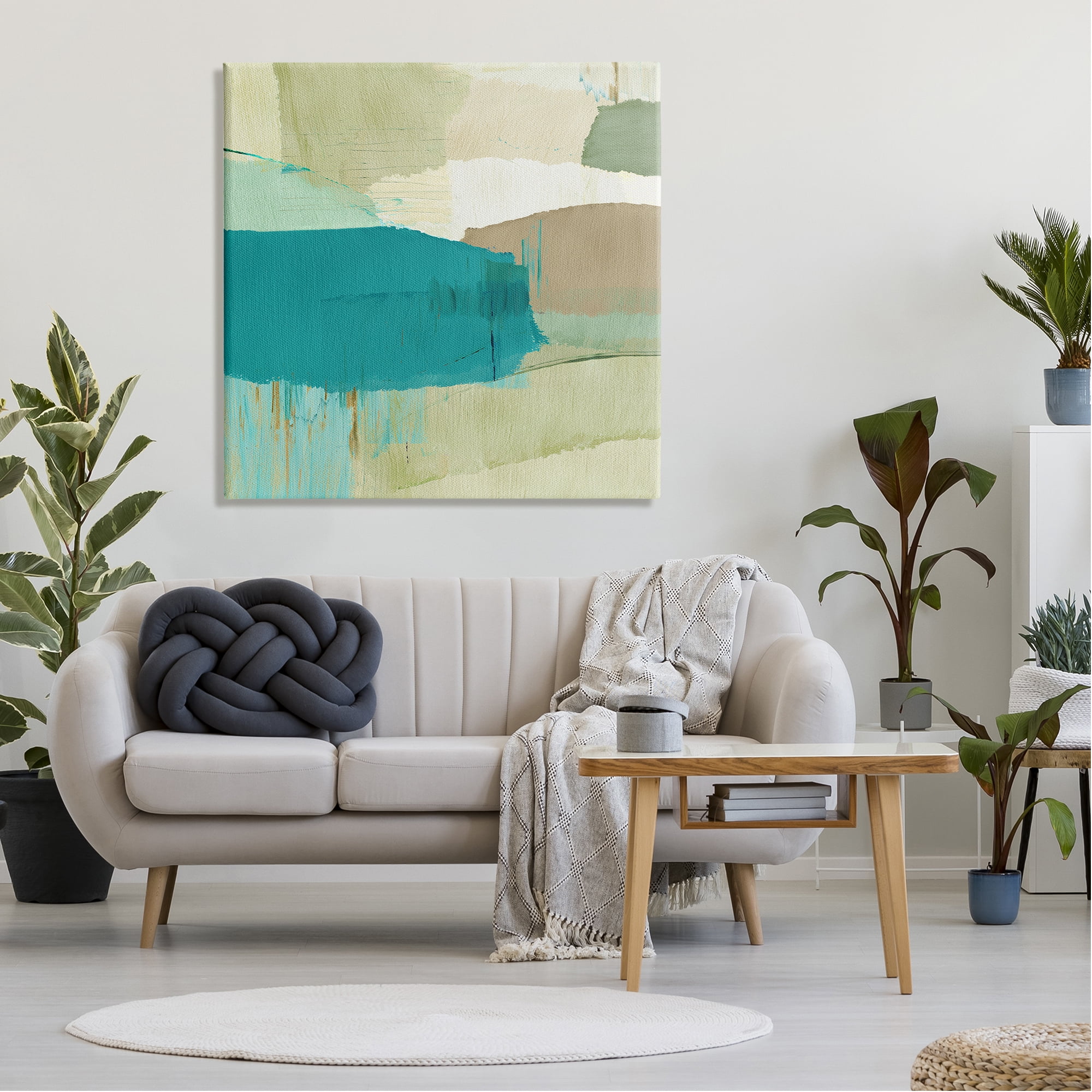 Stupell Industries Green & Blue Abstraction Abstract Painting Gallery Wrapped Canvas Art Print Wall Art, 36 x 36