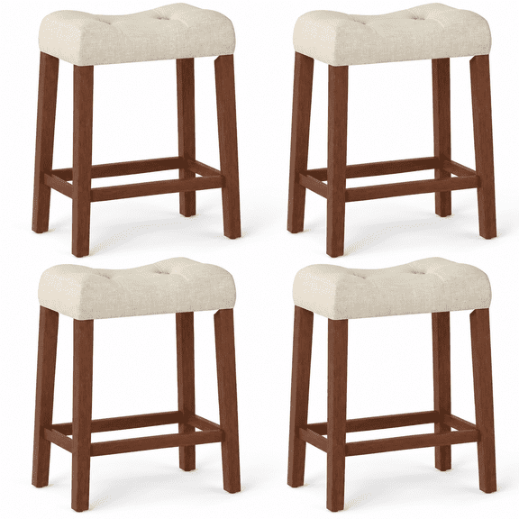 Furnibear Bar Stools Set of 4 Upholstered Counter Height Stools with Curved Saddle Seat and Thick Cushion for Kitchen Island, Brown