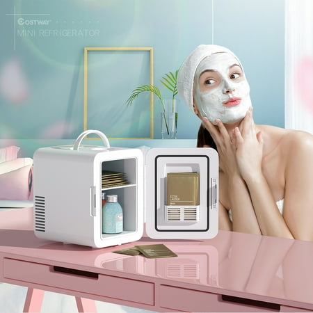 Costway 4 Liter Mini Fridge Portable Cooler Warmer Makeup Skincare Refrigerator White Walmart Com Walmart Com