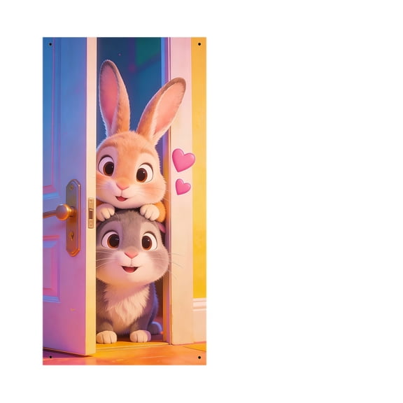 YingYouFu Easter Door Cover With Rabbit Hanging Decoration for Festival Party, Large Size Indoor Outdoor Holiday Decor Spring Easter Welcome Sign, Home Patio Accent, Weather Resistant