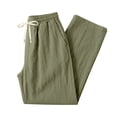 thumbnail image 6 of Hvogkswy Linen Pants Men, Solid Drawstring Elastic High Waist Casual Long Pants with Pockets Thin Breathable Home Vacation Linen Pants, 6 of 7