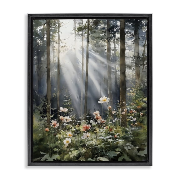 Stupell Industries Sunlit Woods In Morning Black Framed Floater Canvas Wall Art, design by Franklyn Gregory
