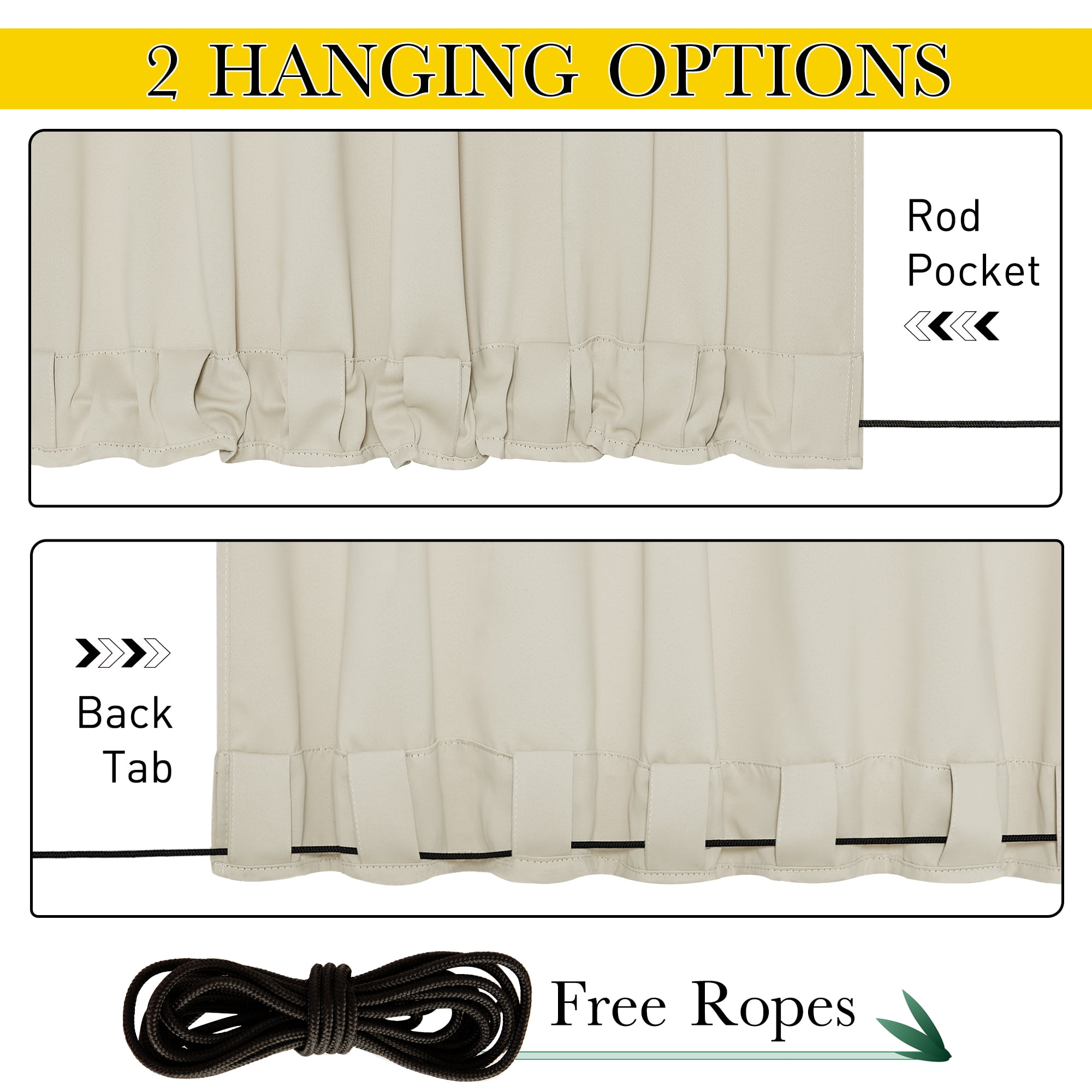 NICETOWN Extra Wide Outdoor Curtains 2 Panels Waterproof & Windproof Blackout Top Grommet & Bottom Backtab Drapes for Pergola with Fixed Rope, W84 x L95, Beige
