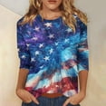thumbnail image 2 of Womens 4th of July Shirts 3/4 Sleeve Tshirts Loose USA Flag Print Pullover USA 250th Anniversary Celebration Party Tops Independence Day Patriotic Round Neck 1776-2026 Blouses Royal Blue L, 2 of 5