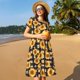 thumbnail image 4 of Easygdp Vintage Black White Plaid Sunflowe para Vestido Transpirable de Mujer, Vestido Suelto de Manga Corta con Pliegues y Bolsillos para el Verano, 4 of 6