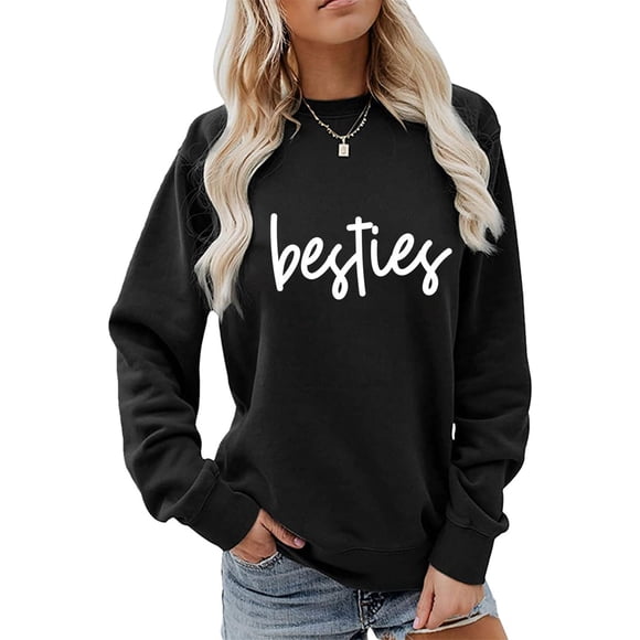 Besties Sweatshirt Best Friends Sweatshirt Funny Letter Printed BFF Shirt Women Casual Crewneck Graphic Pullover Tops