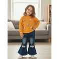 thumbnail image 5 of Loicainy Toddler Baby Girl Spring Fall Outfits 6 12 18 24 Months 2T 3T 4T Decorative Flowers Crew Neck Long Sleeve Sweatshirt and Flared Jeans 2 Pcs Kids Clothes Set, 5 of 9