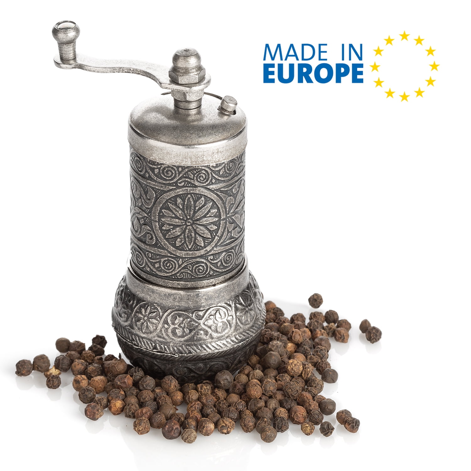 Black Pepper Grinder, Refillable Turkish Spice Mill with Adjustable