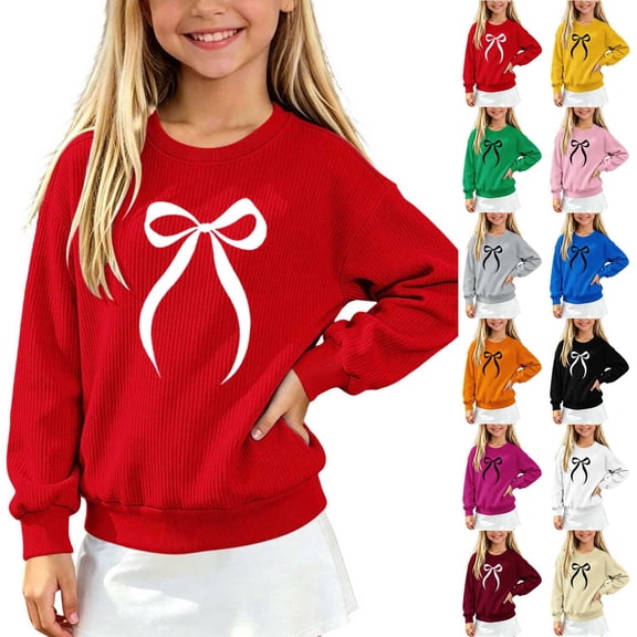 Frostluinai Christmas Bow Sweaters for Girl Crewneck Lightweight Fall Knit Pullover Casual Loose Sweater Comfy Layer Tops 5-15 Years