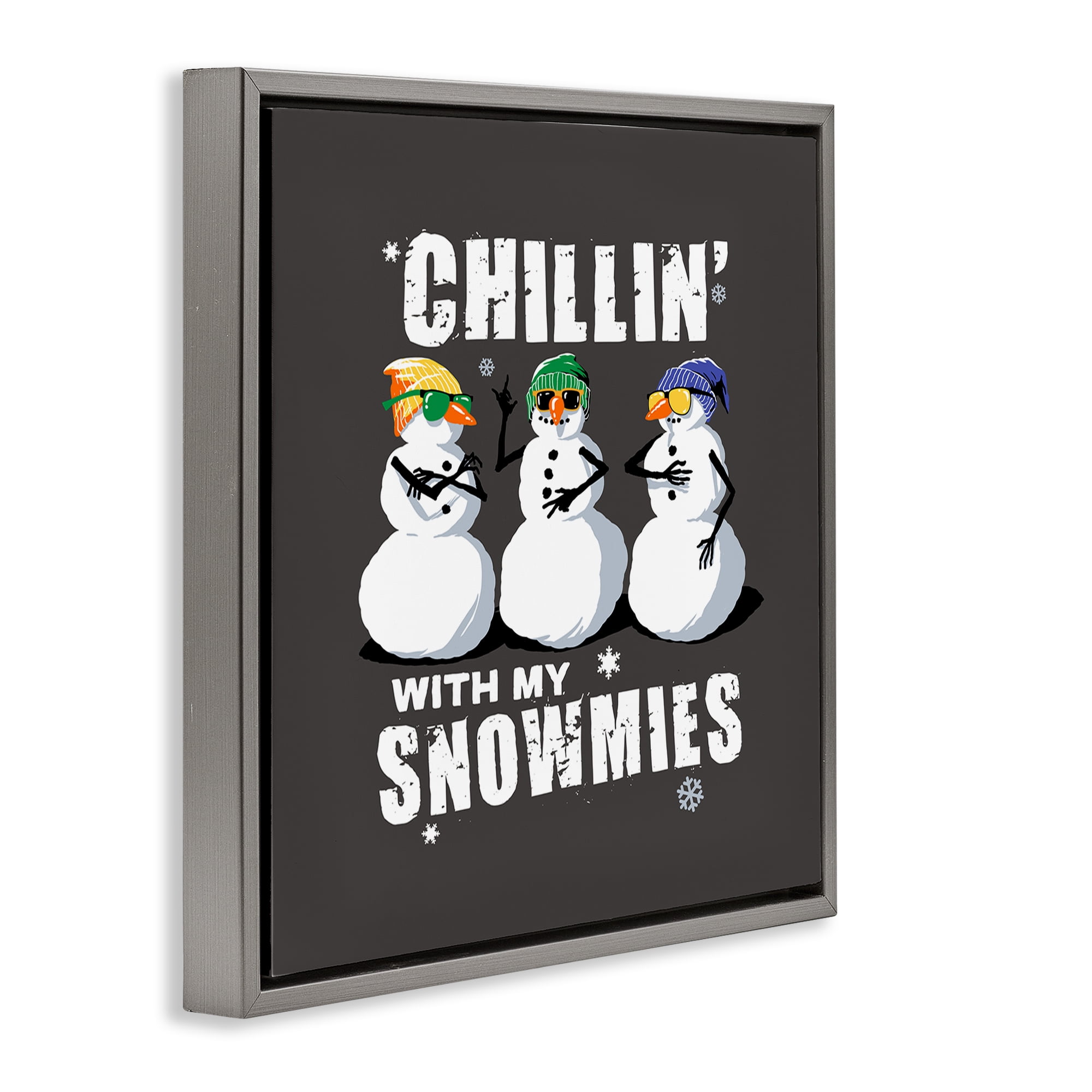 Stupell Industries Chillin' With Snowmies Snowmen Holiday Painting Gray Floater Framed Canvas Art Prints Wall Art, 18 x 18