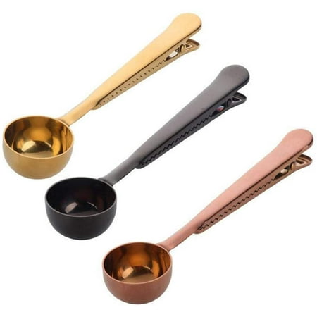 

Jolly 3 Pack Coffee Scoop Clip Stainless Steel Measuring Spoon with Coffee Bag Clip for Ground Coffee Espresso Coffee Beans(Gold+Black+Rose Gold)