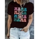 thumbnail image 1 of Women's Leopard Print "Mama" Graphic T-Shirt - Casual Round Neck Short Sleeve Tee, Soft & Comfortable Summer Top, Black with Colorful Lettering, Perfect for Casual Attire, Casual Attire Tee | Casual, 1 of 6