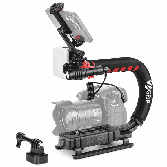 Zeadio Camera Stabilizer, Handheld Stabilizer with LED Video Light and Microphone, Fits for All Camcorder, Camera, DSLR, Action Camera and All Smartphones