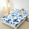 thumbnail image 4 of Manfei Chic Butterfly Twin Sheet Sets,Wild Animal Twin Fitted Sheet,Blue White Flat Sheet For Girls Kids,Breathable Home Decor,3pcs, 4 of 7