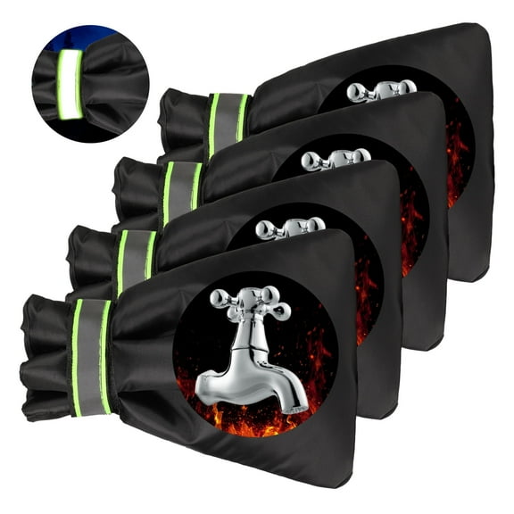 Bocaoying 4 Pcs Outdoor Faucet Covers with Reflective Stripe, 8.7"X6.3" Waterproof Insulation Hose Bib Covers, Reusable Thickened Faucet Spigot Covers for Winter Freeze Protection