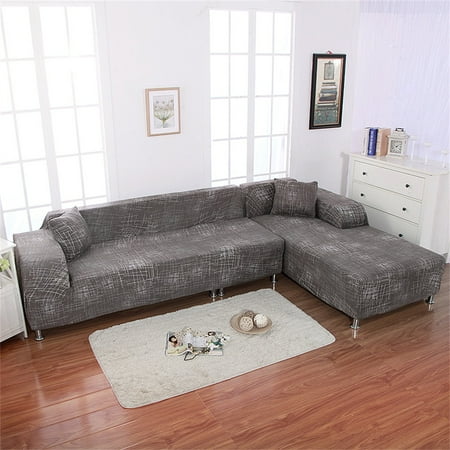 Couch Pillow Slipcovers Sofa Covers for L Shape, 2pcs Polyester Fabric Stretch Slipcovers + 2pcs Pillow Covers for Sectional sofa L-shape Couch ()