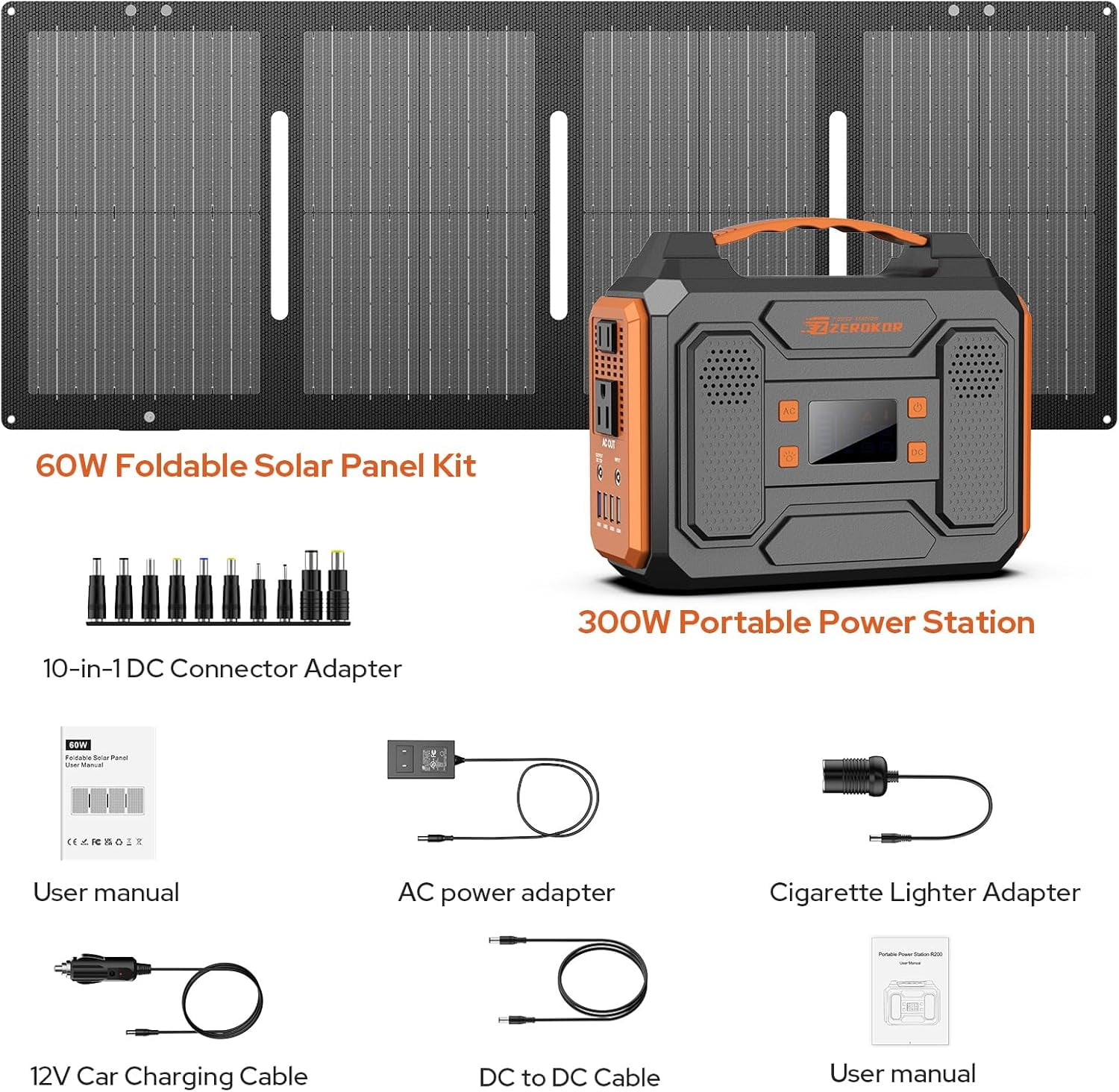ZeroKor 300W Portable Power Station, 280Wh Solar Generator with Pure Sine  Wave AC & USB QC3.0 - Walmart.com