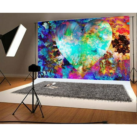 HelloDecor Polyster 7x5ft Photography Background Colorful Cosmic Space Heart Abstract Background and Crackle Structure Christmas Photo Backdrop Children Photo Portrait Shoot Video Prop Color