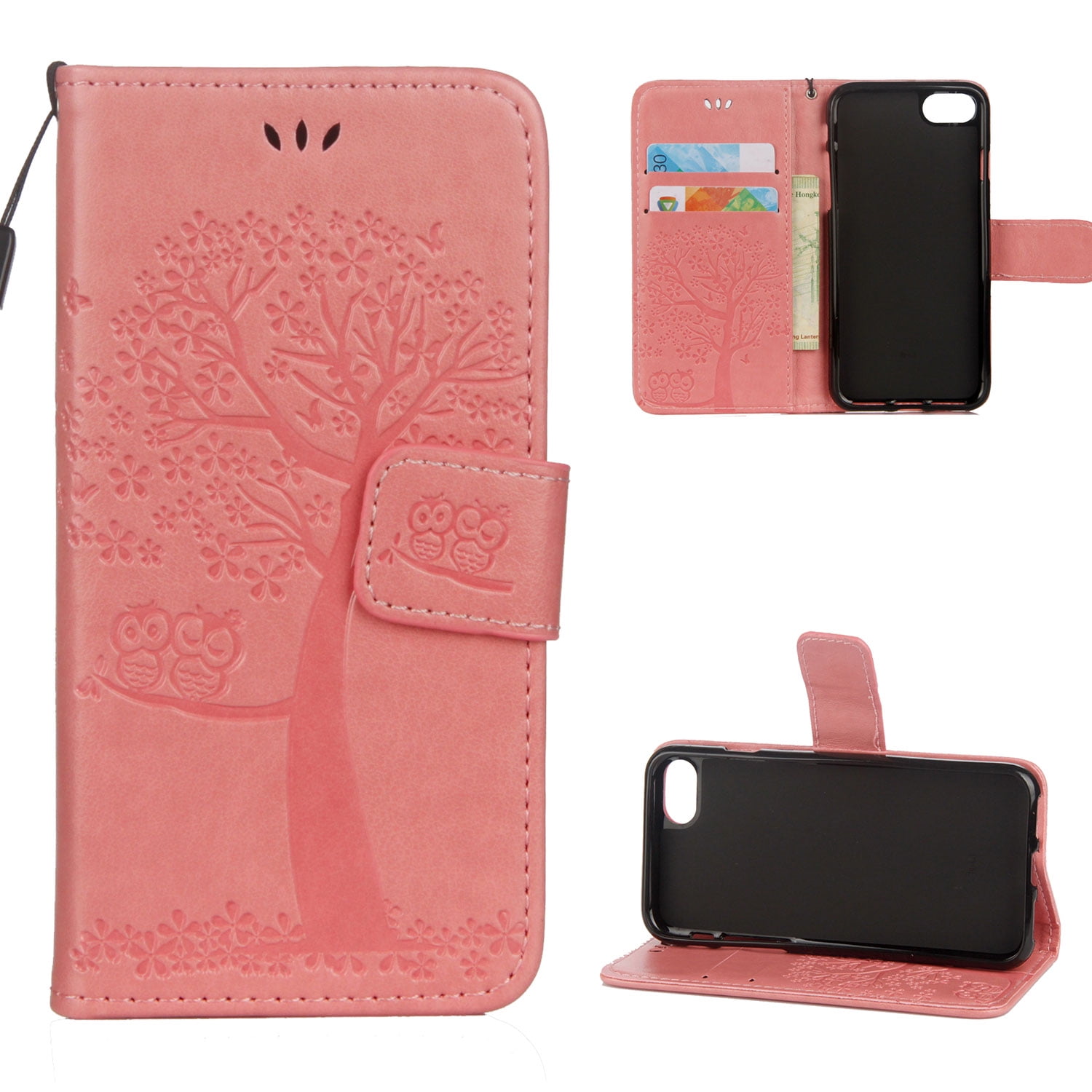 Leather Case, case, Retro Owl 8 Style Embossed for Apple Pink Wallet 7 Case iPhone Tree Pretty 7 Allytech and PU Book iPhone Cover Flip 8, iPhone iPhone Design Wallet