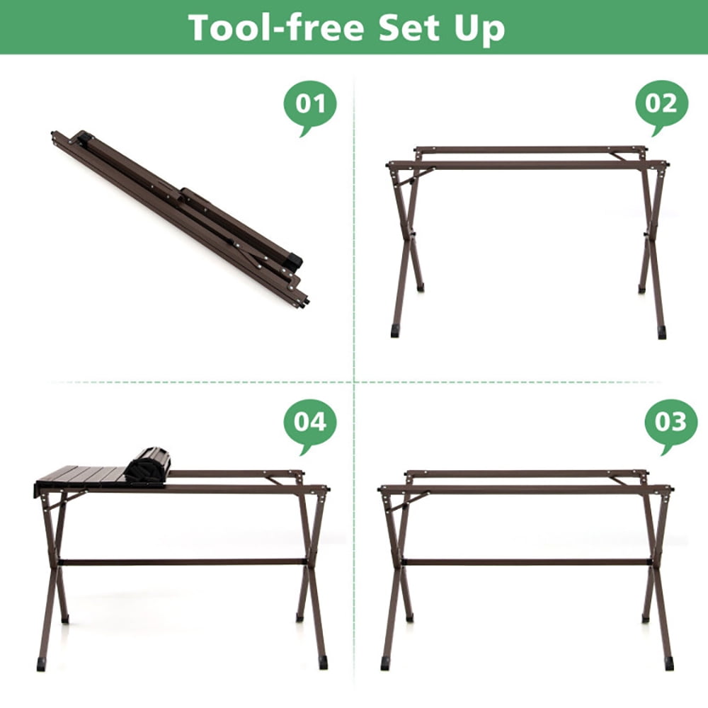Aimee Lii 4-6 Person Portable Aluminum Camping Table with Carrying Bag, Camp Tables PorTable Foldable, Brown Aimee Lii 4-6 Person Portable Aluminum Camping Table with Carrying Bag, Camp Tables PorTable Foldable, Brown