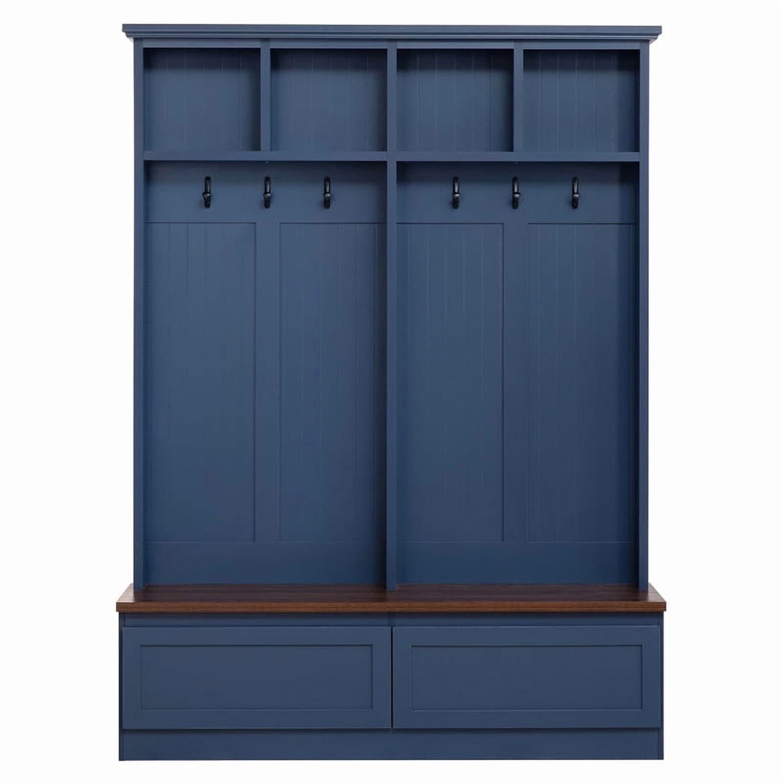 Farmhouse 4-in-1 Hall Tree with Storage Bench, Versatile Coat Rack with 2 Drawers, Entryway Organizer with 6 Hooks for Hallway, Living Room