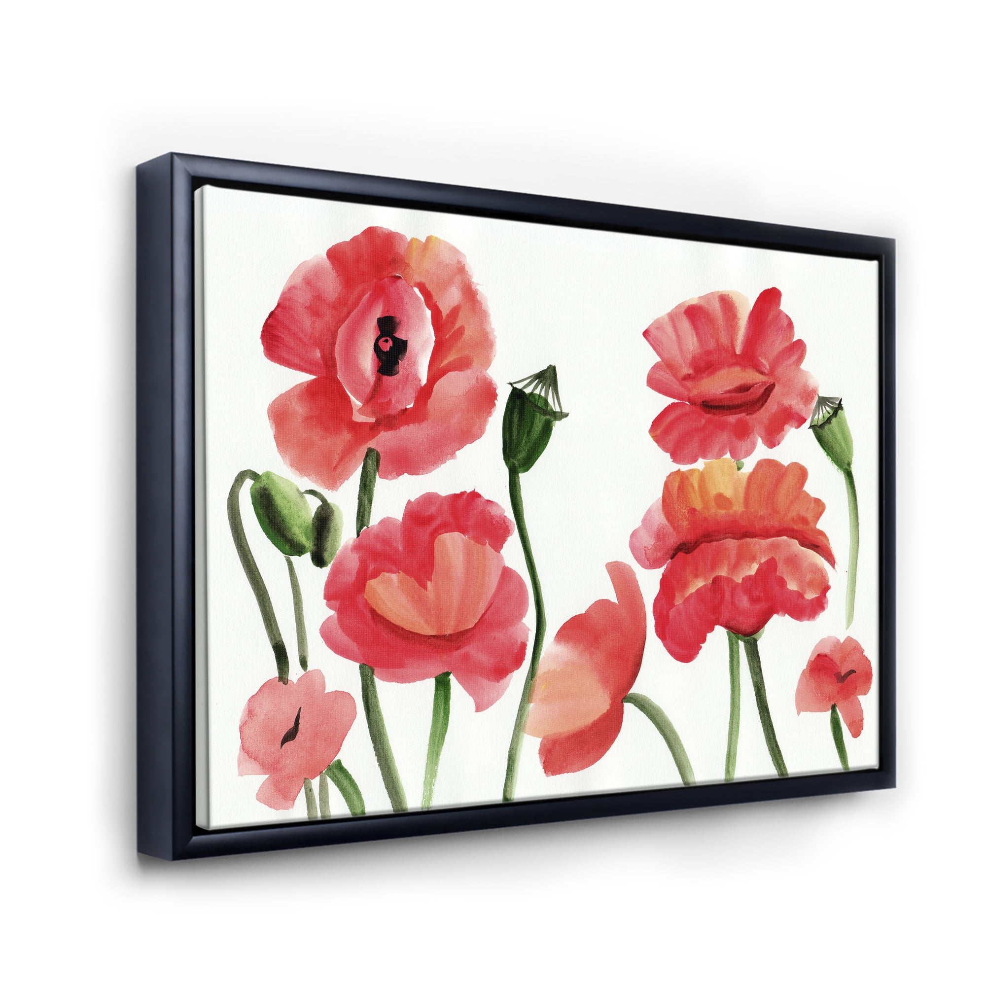 Designart 'Ancient Red Poppies I' Traditional Framed Canvas Wall Art Print