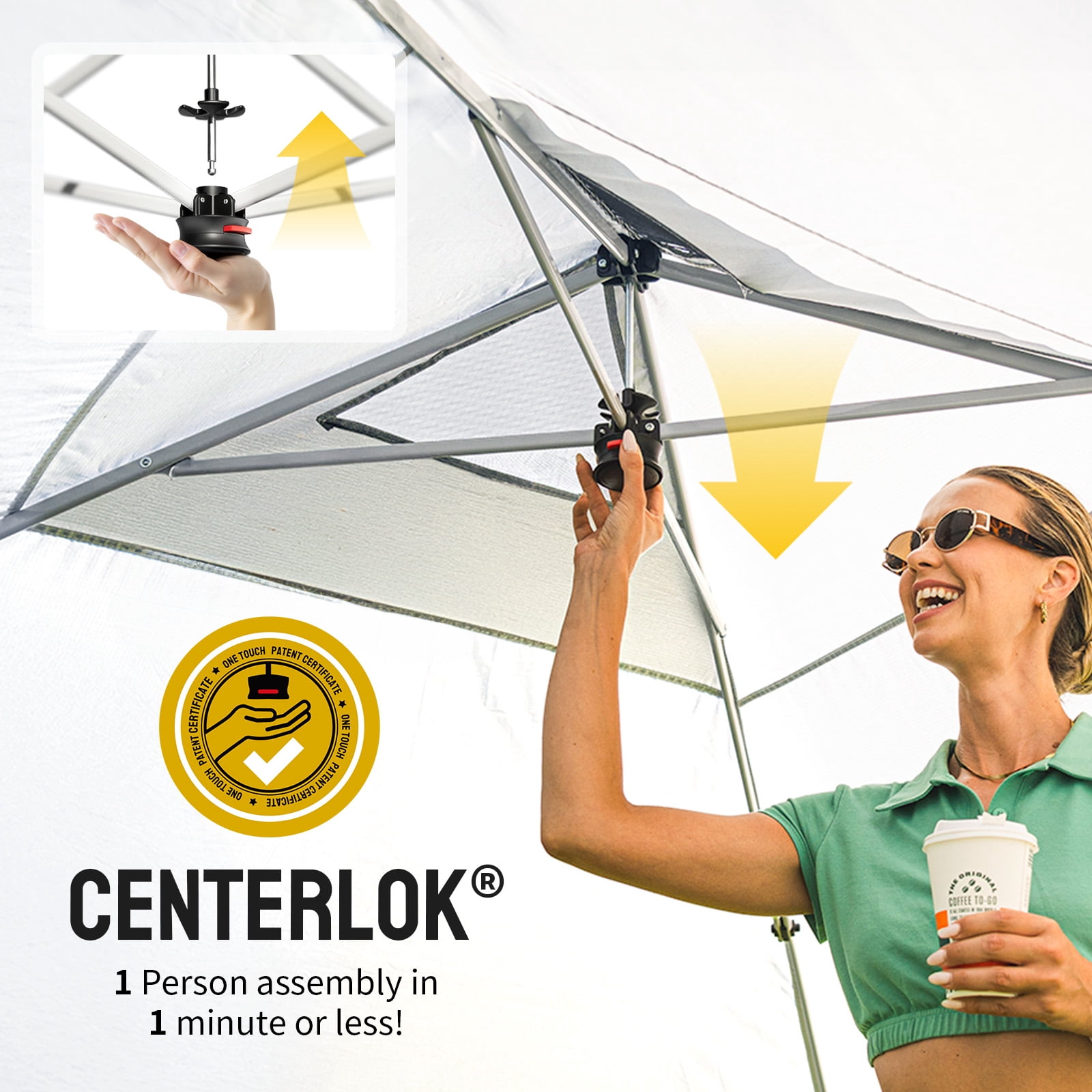 CROWN SHADES 10x10 Pop Up Canopy Tent with One Push Setup Easy Outdoor Sun Shade for Events, Parties, Camping White