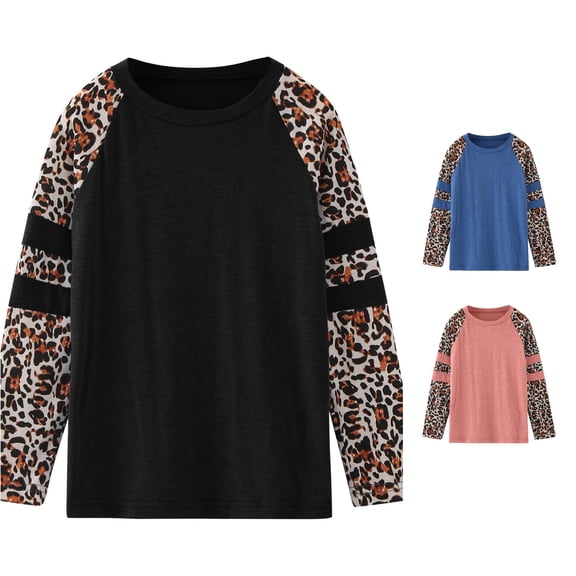 VOUZZA Cheetah Print Girls Shirts Kids Long Sleeve Crewneck Leopard Prints T Shirt Loose Casual Autumn Blouse Tee Girls Tops