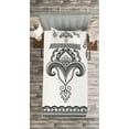 thumbnail image 3 of Ambesonne Folk Quilted Bedspread Set 2 Pcs, Floral Pattern Doodle Ornate, Twin Size, White and Black, 3 of 3