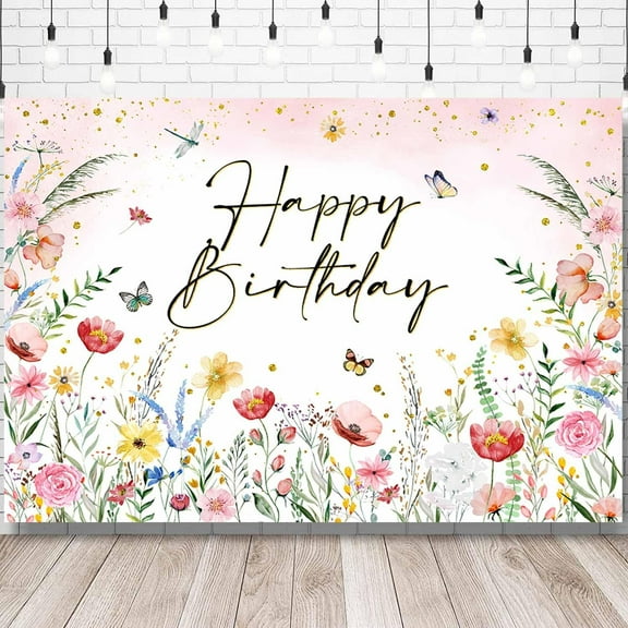 Wildflower Birthday Backdrop Pink Watercolor Floral Birthday Photography Background for Girls Spring Garden Wildflower Birthday Decorations Party Cake Table Banner Photo Booth Props