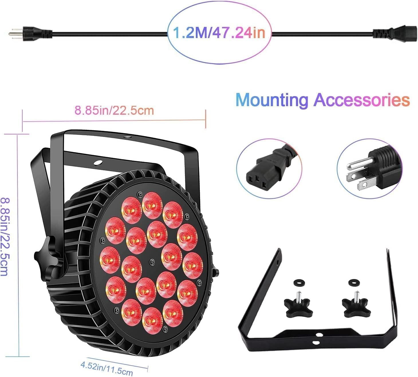Par Lights LED Stage Lights, 18X12W RGBW Uplights Stage Lighting Effect by DMX and Sound Activated Control Wash Light for Wedding Parties Church Club DJ Live Show