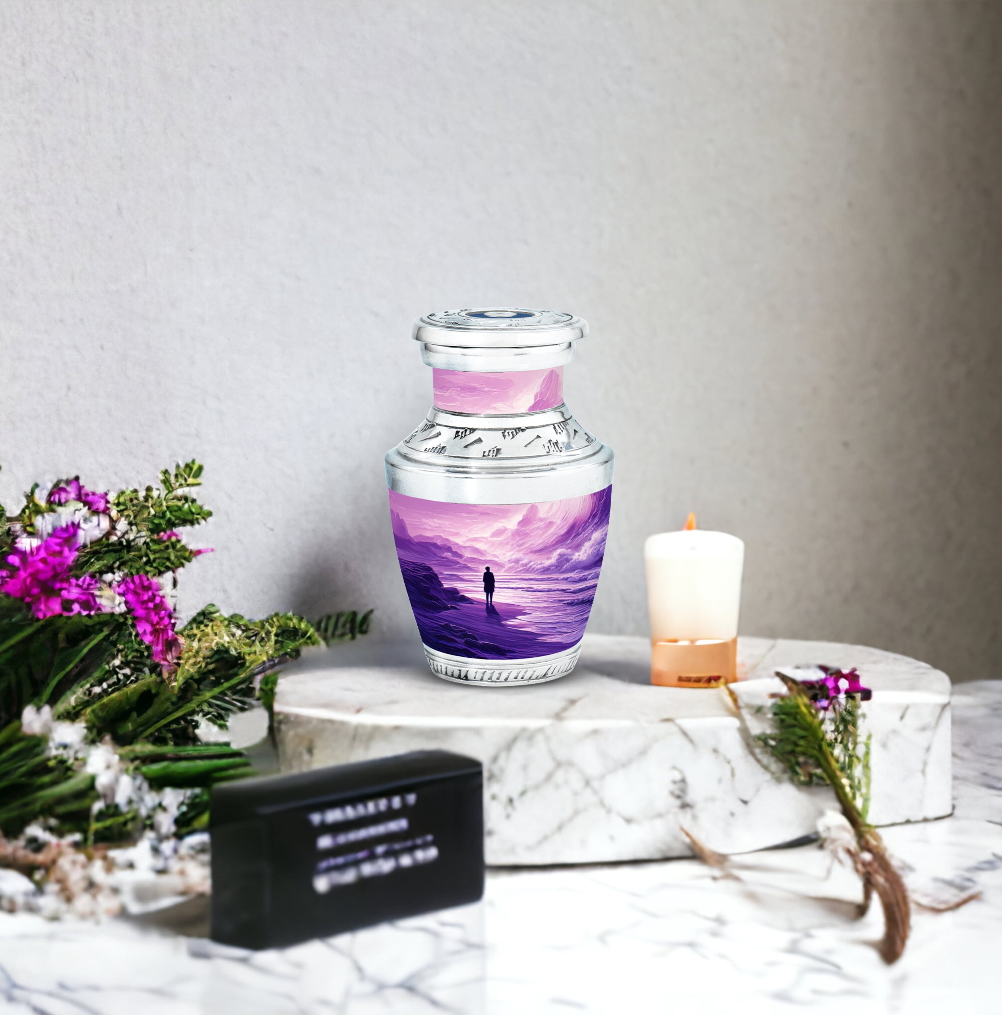 MUKTIVE Mountain Mini Cremation Urn for Human Ashes for Mom & Dad - Decorative Keepsake Funeral Purple Urns for Adult Male & Female - 3 Inch