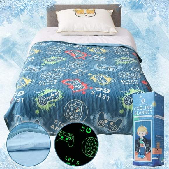 Anowpo Mantas refrescantes para personas que duermen calientes, manta que brilla en la oscuridad, controlador de juego, regalos para niños Q-Max>0.4 fibra de enfriamiento Arc-Chill, regalos para niños