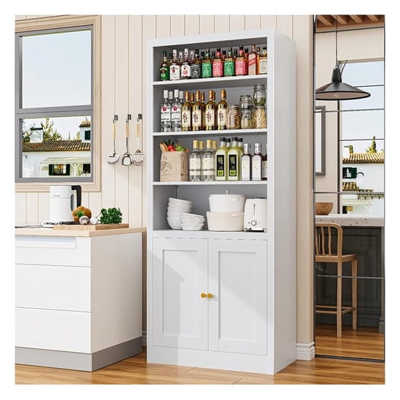 Kitchen Pantry Cabinet, 55" Tall Metal Storage Cabinet with Doors and Shelves, Pantry Storage Cabinets for Kitchen, Living Room, Dining Room (White)