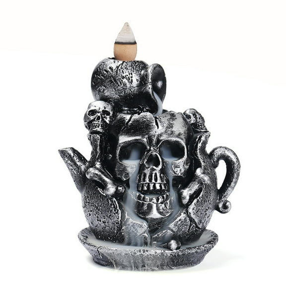 Skull Incense Burner Holder - Backflow Waterfall, Resin Unique Skeleton Incense Burner for Halloween/Aromatherapy/Yoga/Home/Room/Office Decor