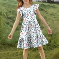 thumbnail image 5 of Juslio Dresses for Girls Knee Length Ruffle Sleeve Round Neck Casual Summer Beach A Line Dresses Pink Sundress, 5 of 8