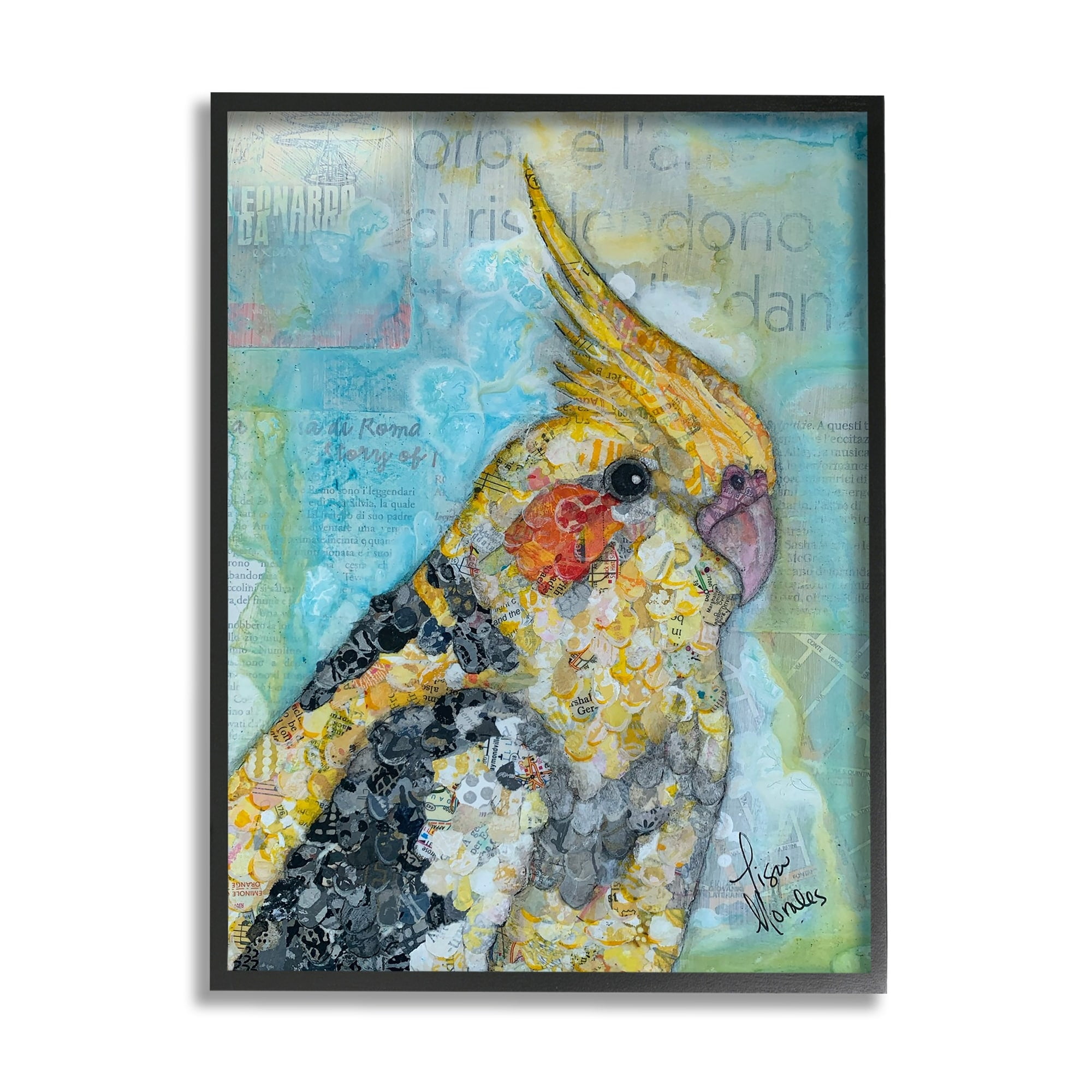 Stupell Industries Jolly Cockatiel Bird Assorted Layered Animal Collage Painting Black Framed Art Print Wall Art, Design by Lisa Morales